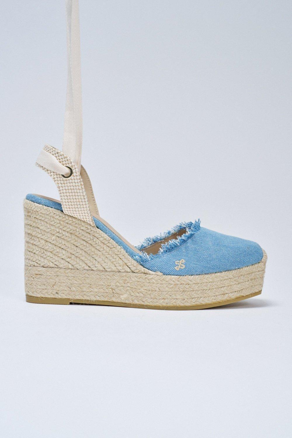 Wedge Heel Espadrilles In Denim, Navy, large image number 2