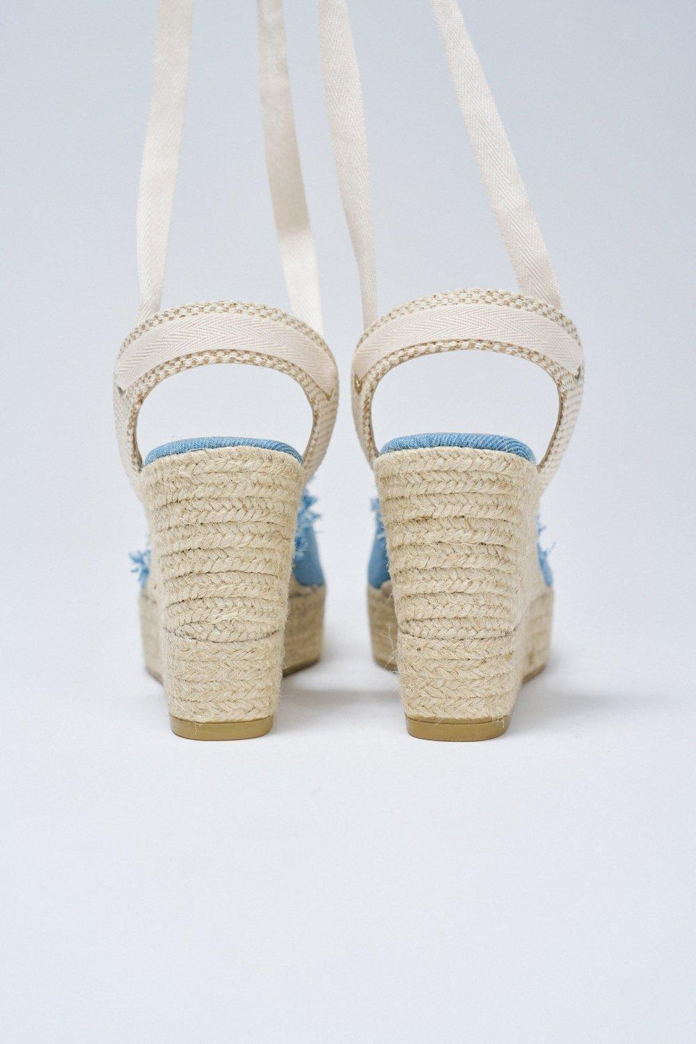 Wedge Heel Espadrilles In Denim, Navy, large image number 3