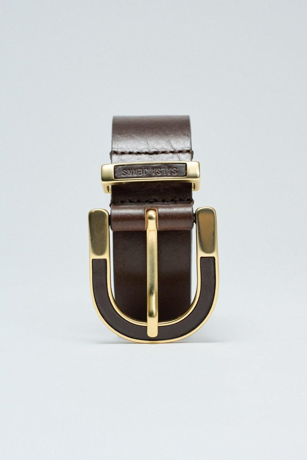 Leather Belt, Brown, medium