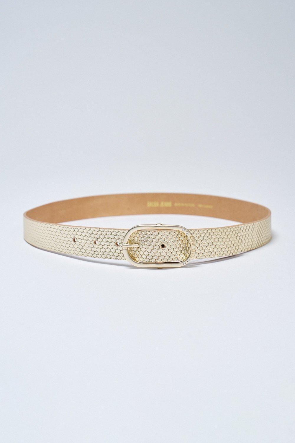 Leather Belt, Gold, medium