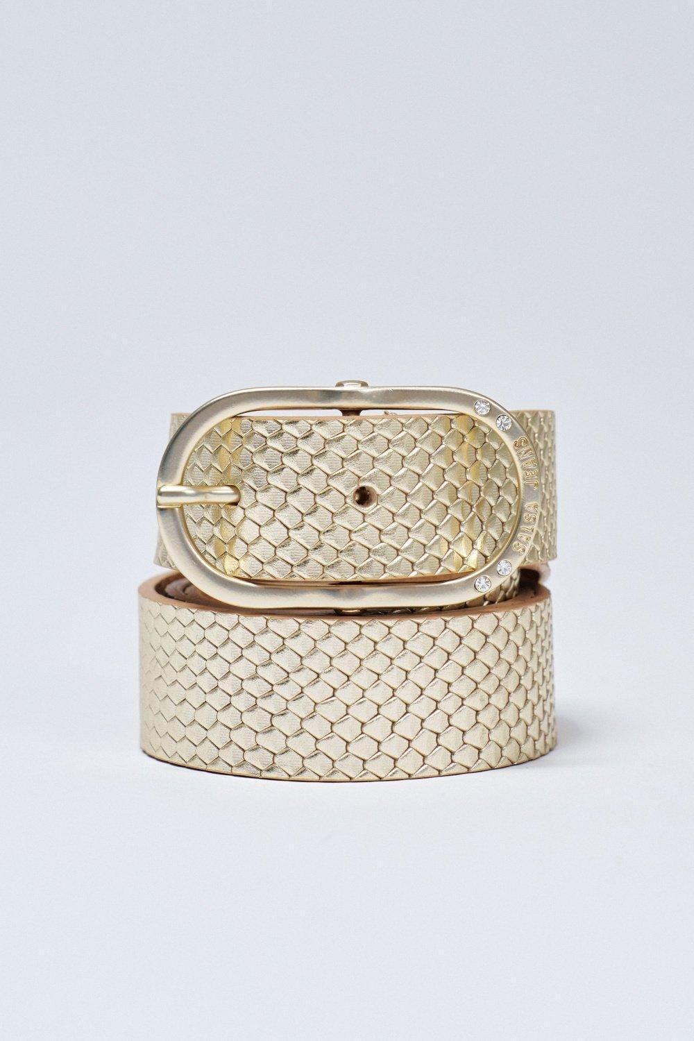 Leather Belt, Gold, medium