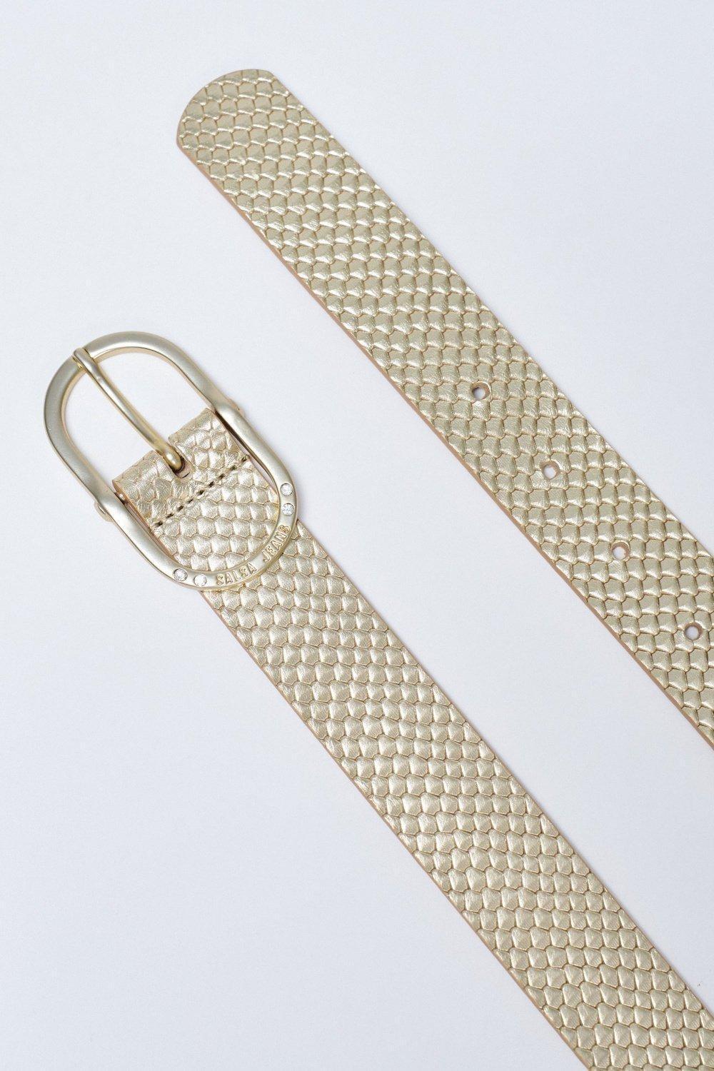 Leather Belt, Gold, large image number 3