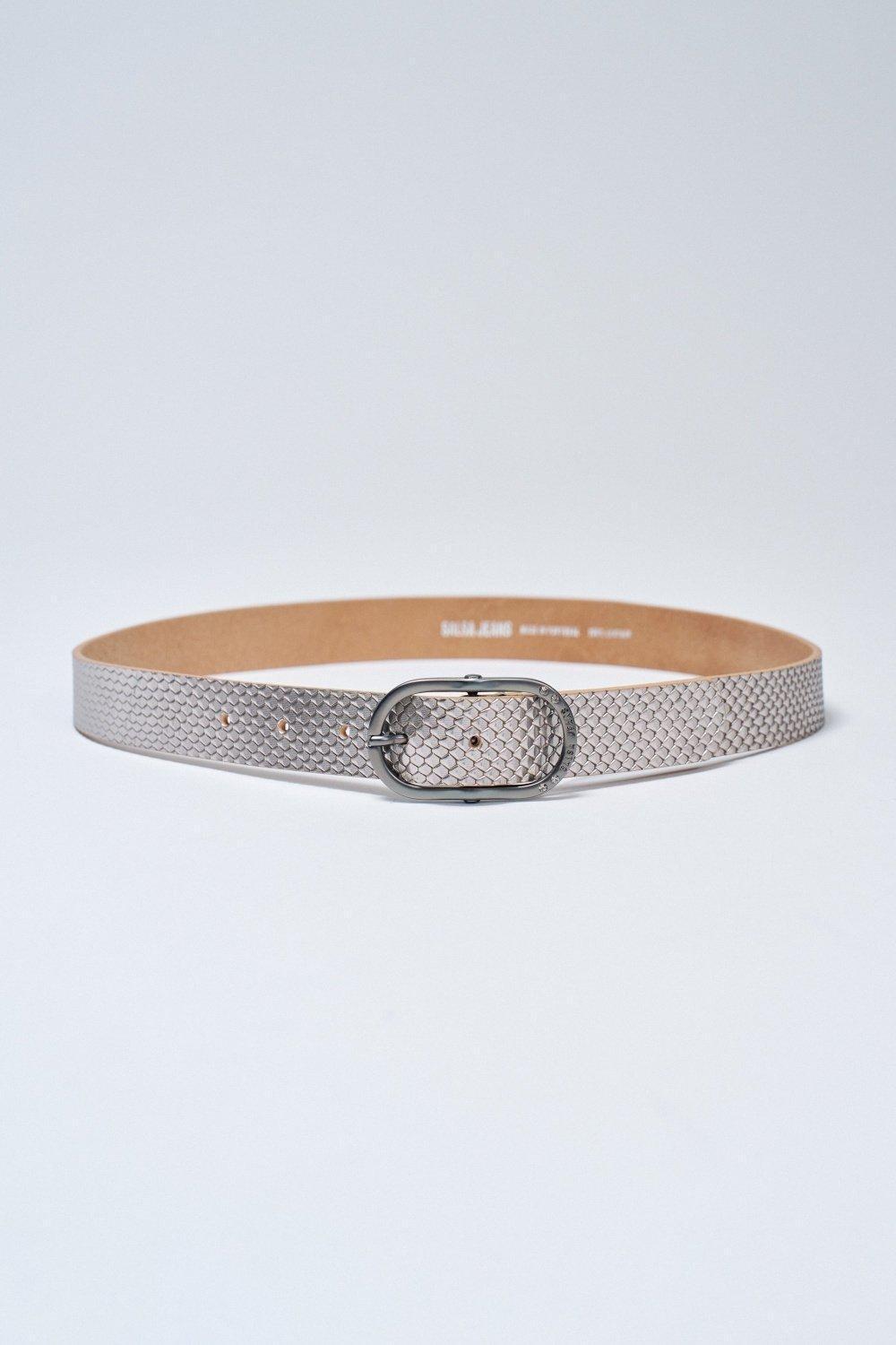 Leather Belt, Grey, medium