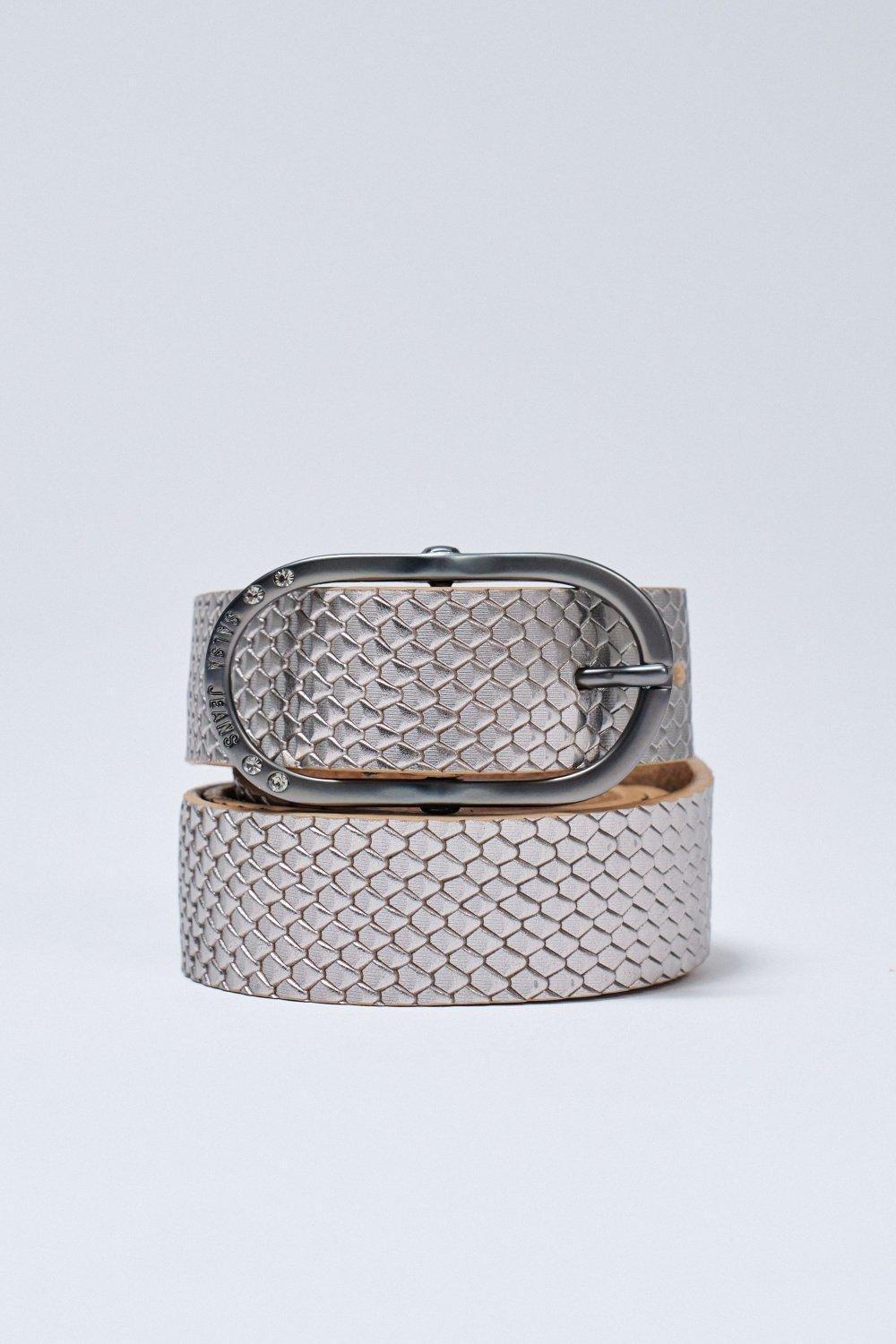 Leather Belt, Grey, medium