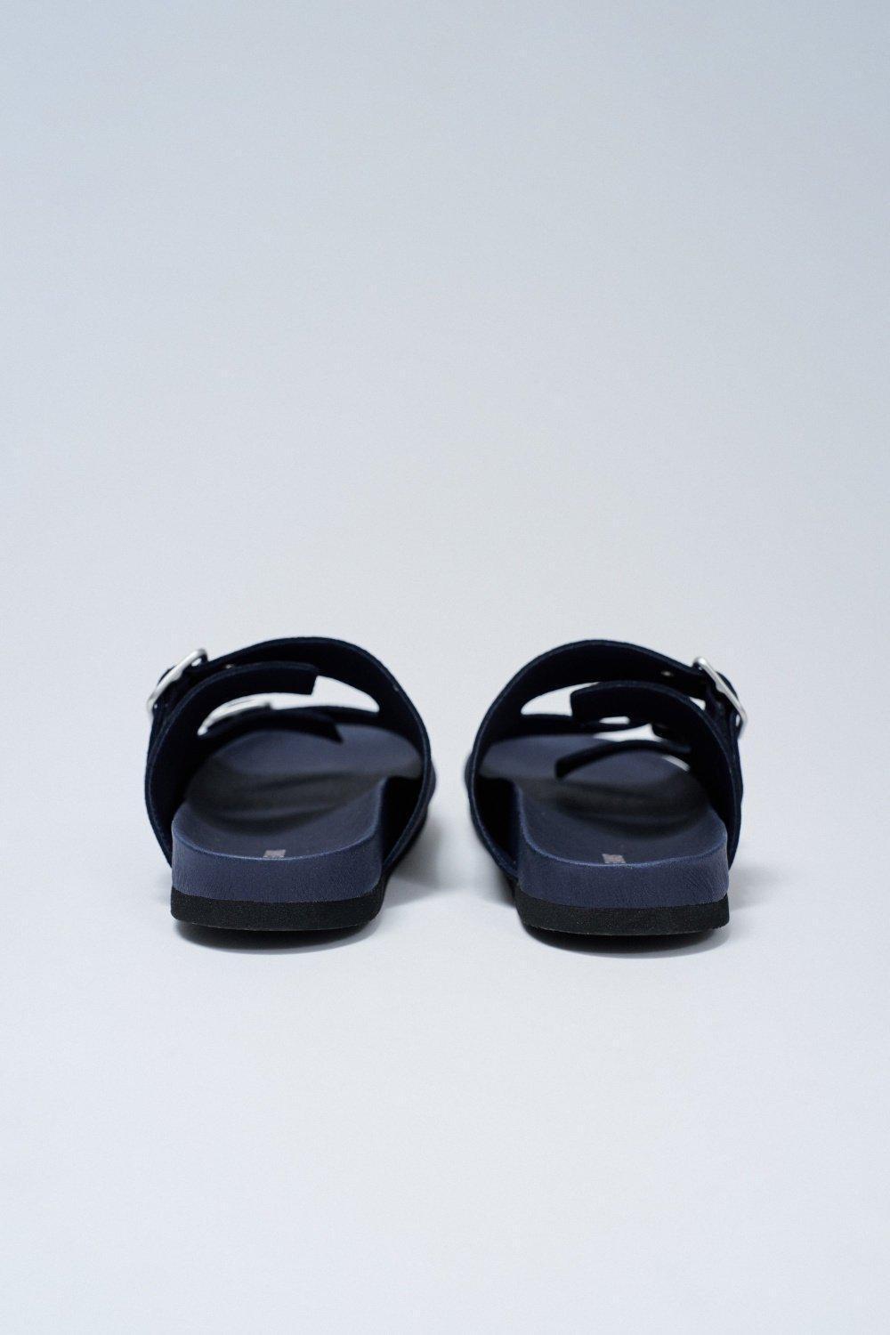 Leather Slippers With Buckles, Navy, large image number 3