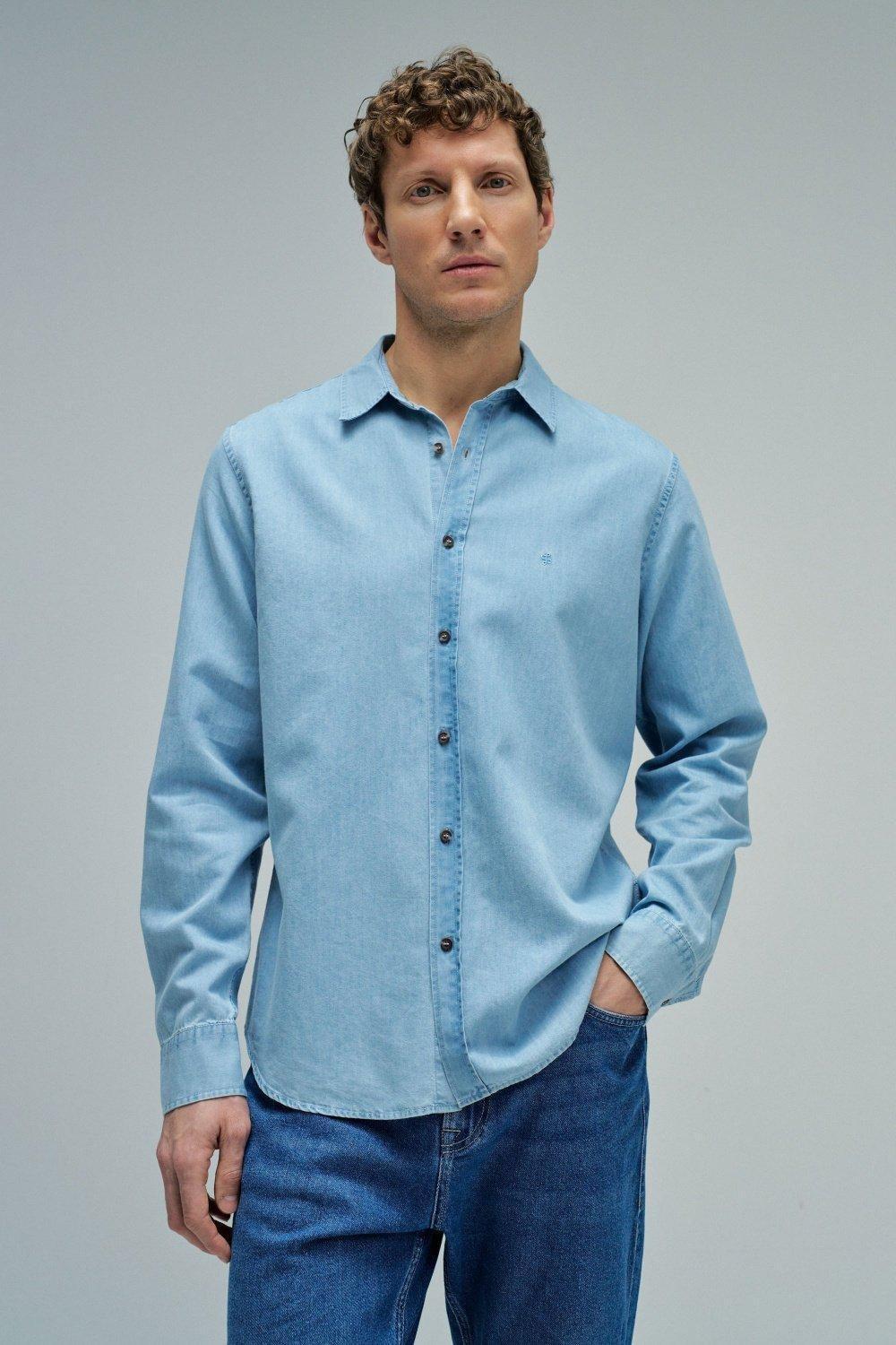 Denim Shirt With Tencel, Blue, large image number 0