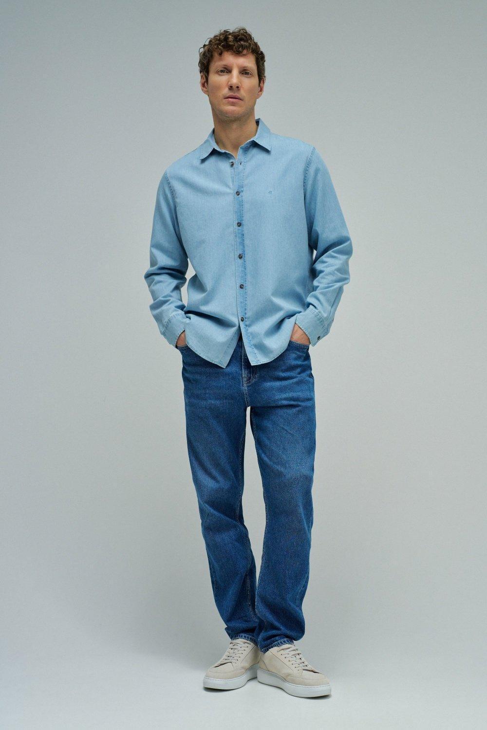Denim Shirt With Tencel, Blue, large image number 1
