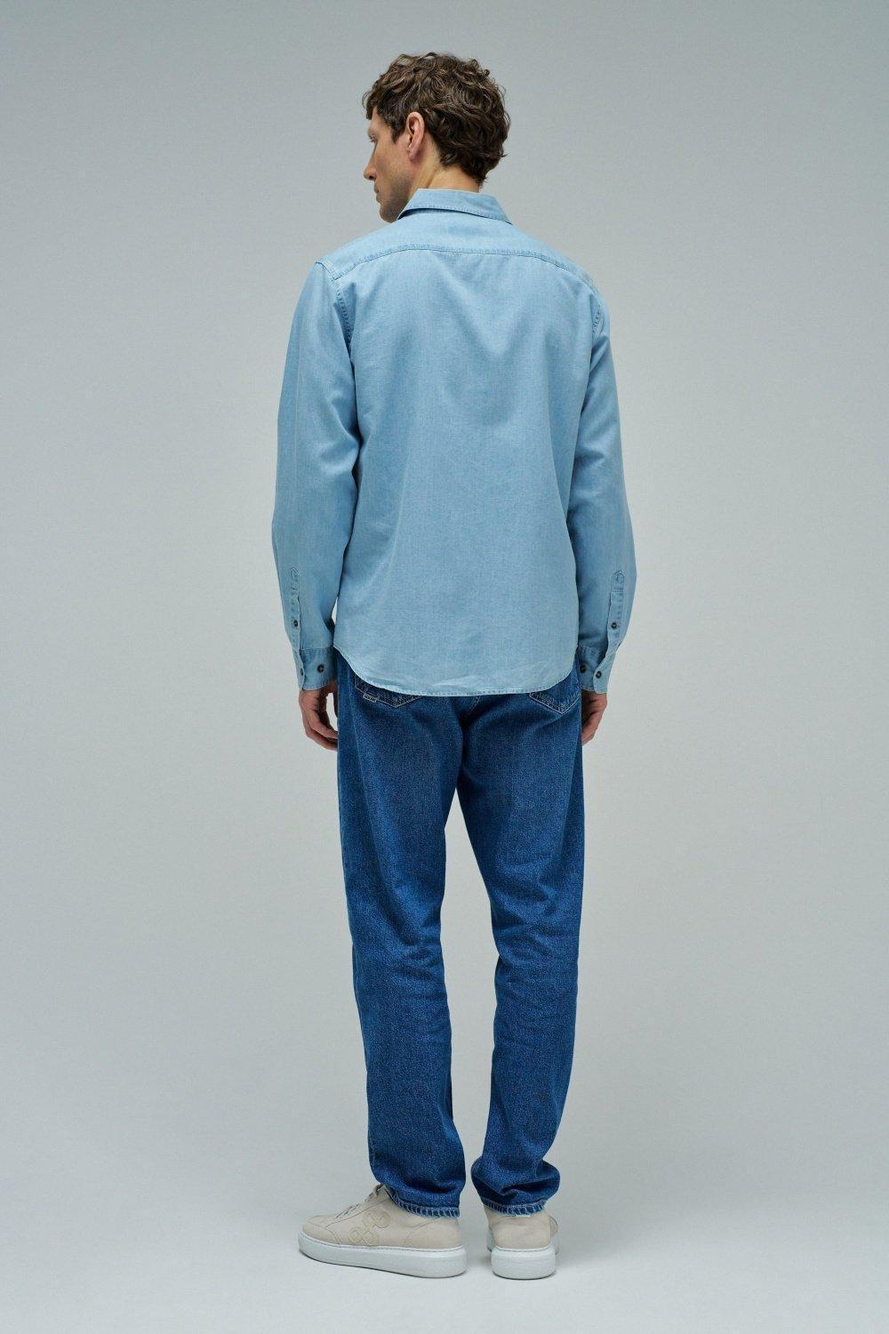 Denim Shirt With Tencel, Blue, large image number 3
