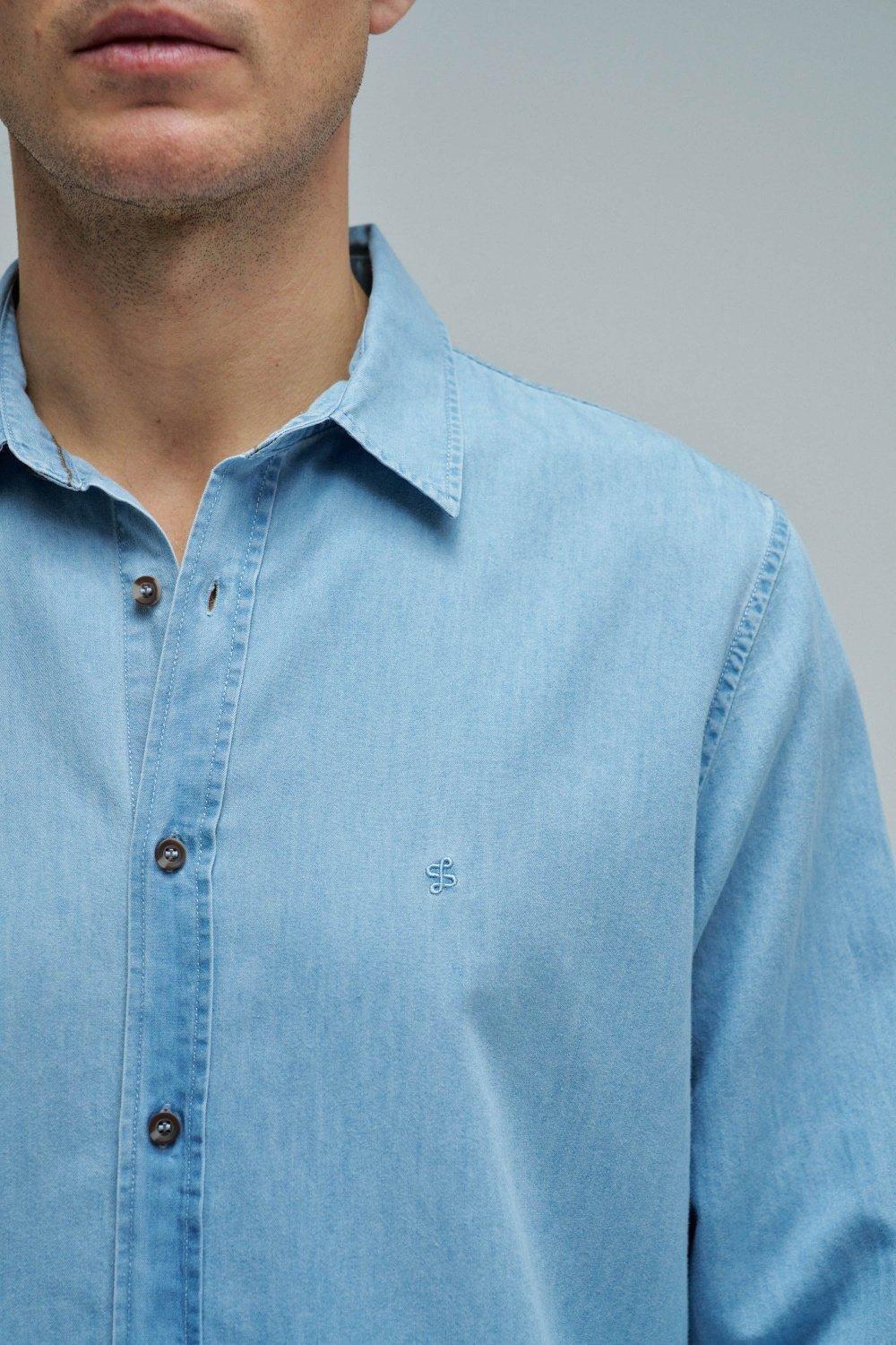 Denim Shirt With Tencel, Blue, large image number 4