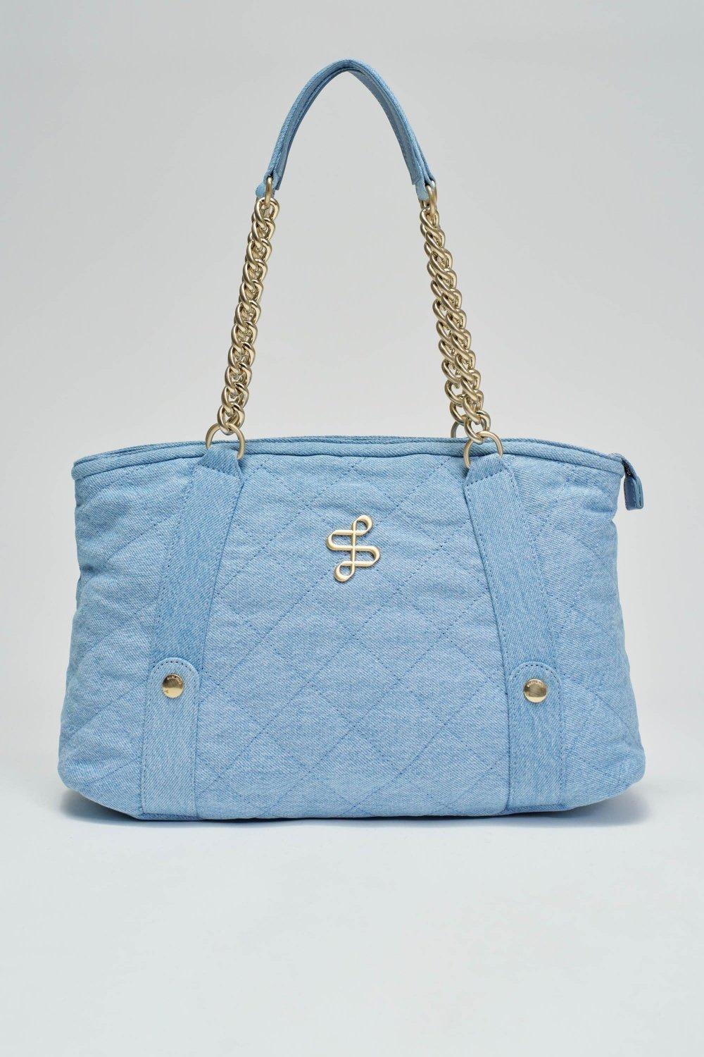 Padded Denim Tote Bag, Blue, large image number 0