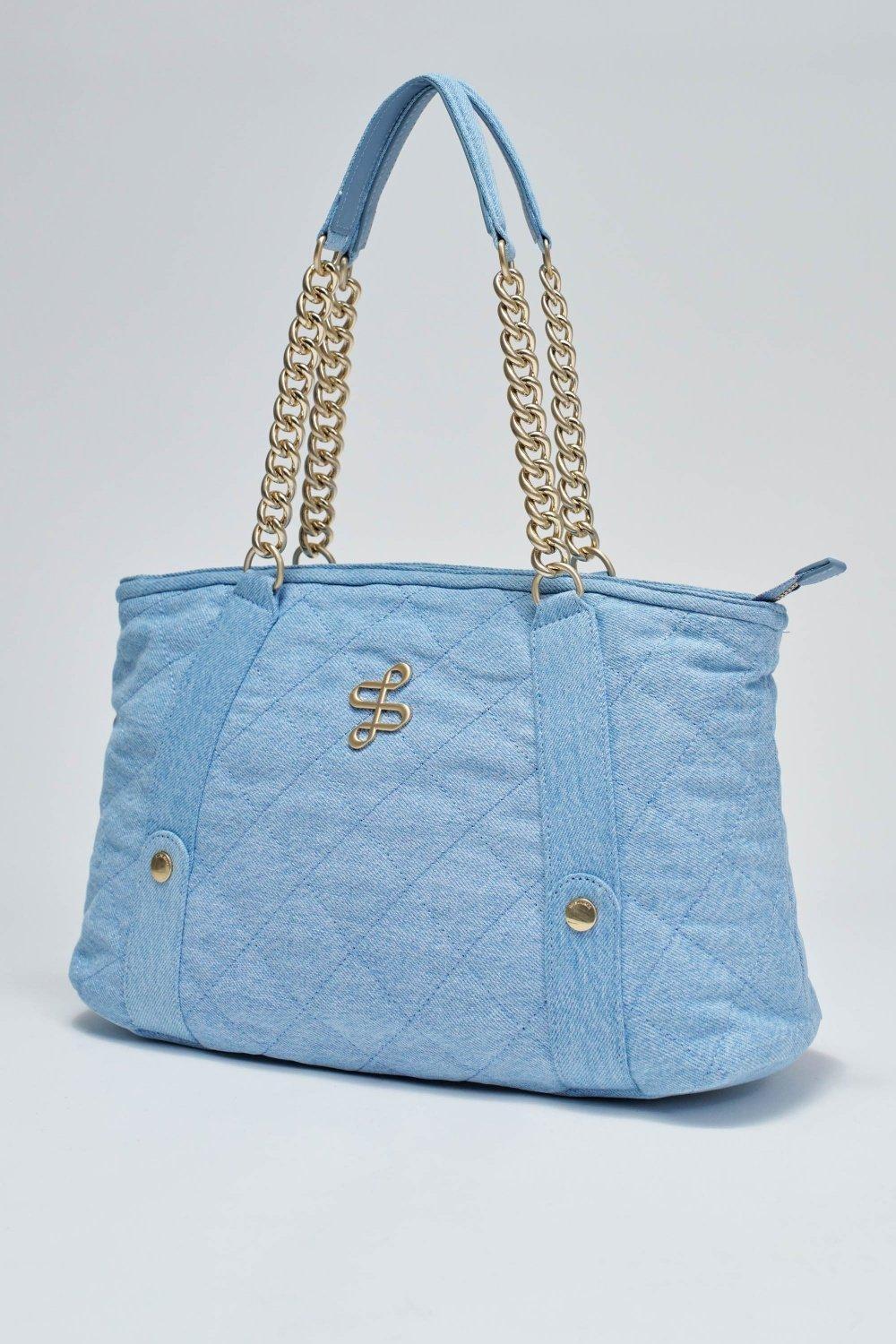 Padded Denim Tote Bag, Blue, medium
