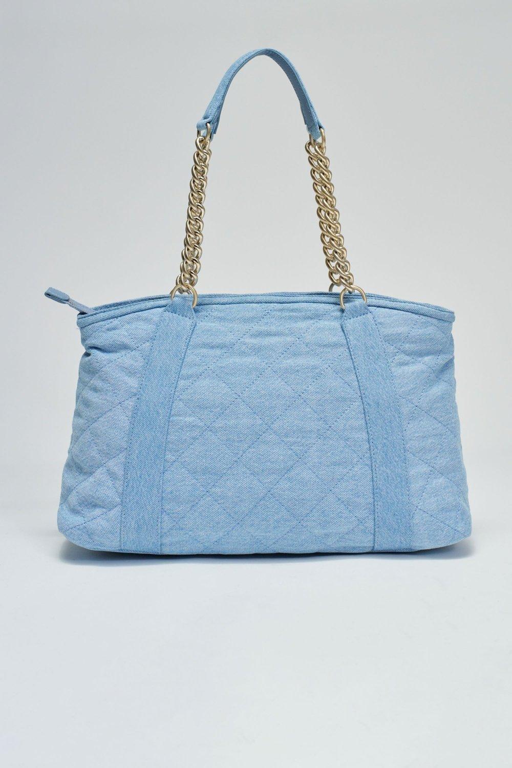 Padded Denim Tote Bag, Blue, large image number 3