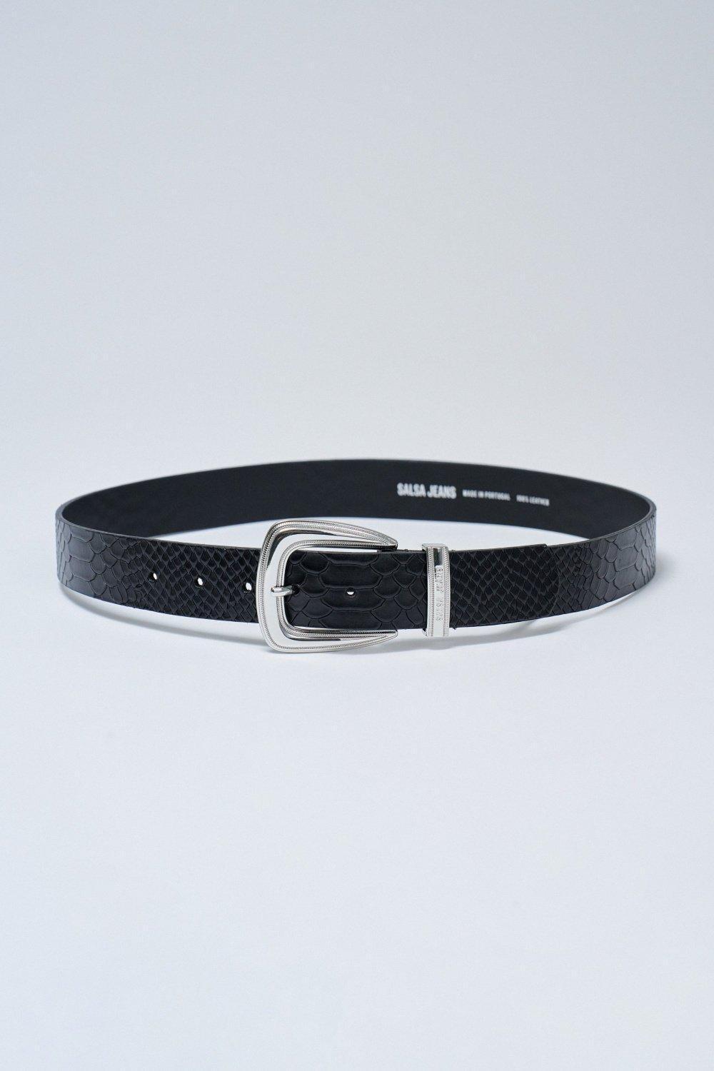 Leather Belt Crocodile Effect, Black, large image number 0