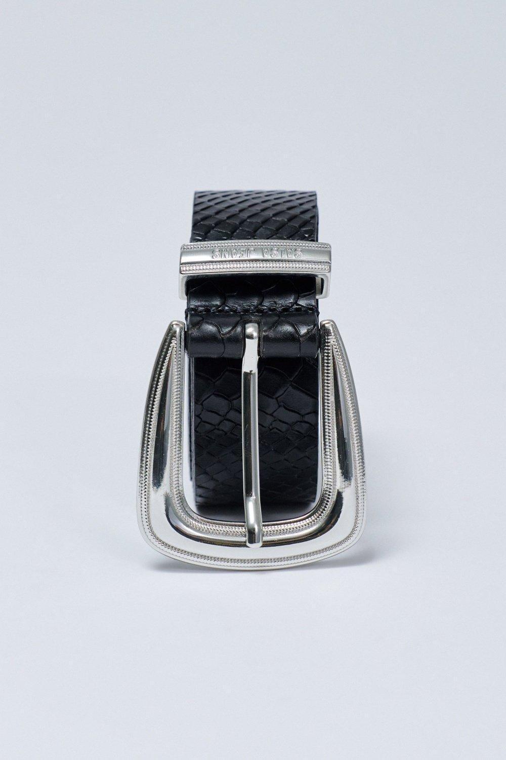 Leather Belt Crocodile Effect, Black, medium