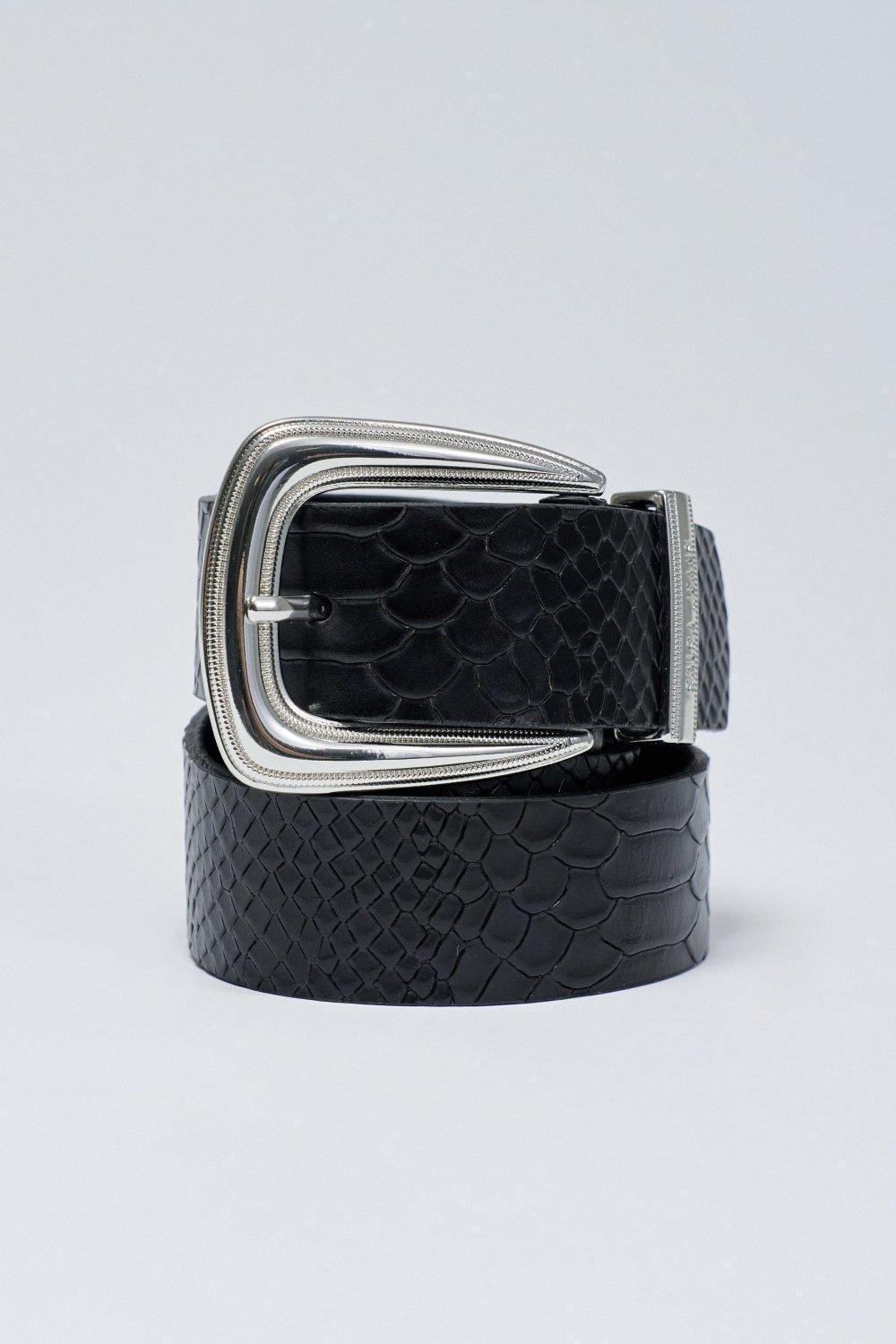 Leather Belt Crocodile Effect, Black, large image number 3