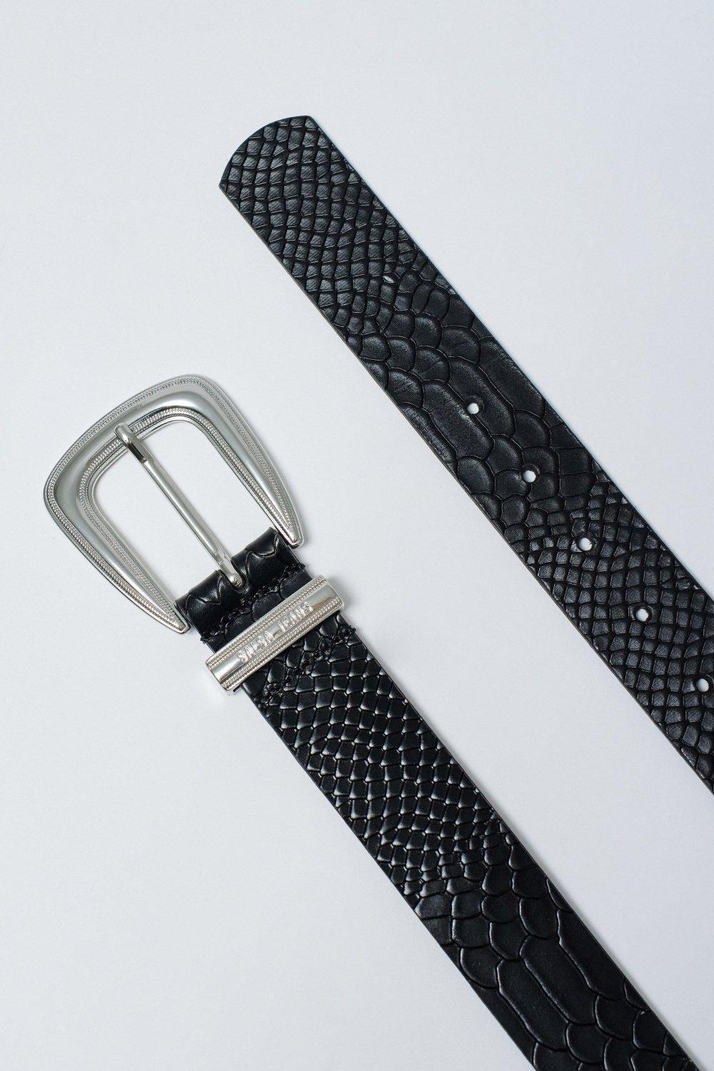 Leather Belt Crocodile Effect, Black, large image number 4