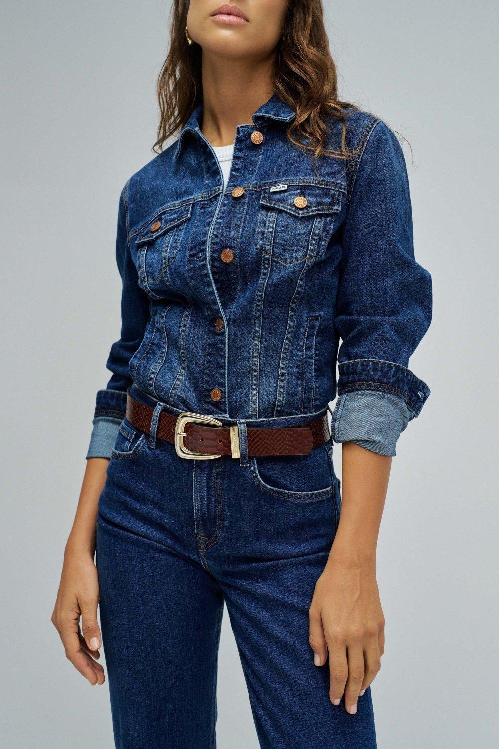 Leather Belt Crocodile Effect, Brown, medium