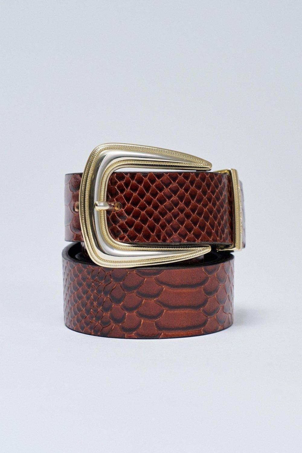 Leather Belt Crocodile Effect, Brown, large image number 3