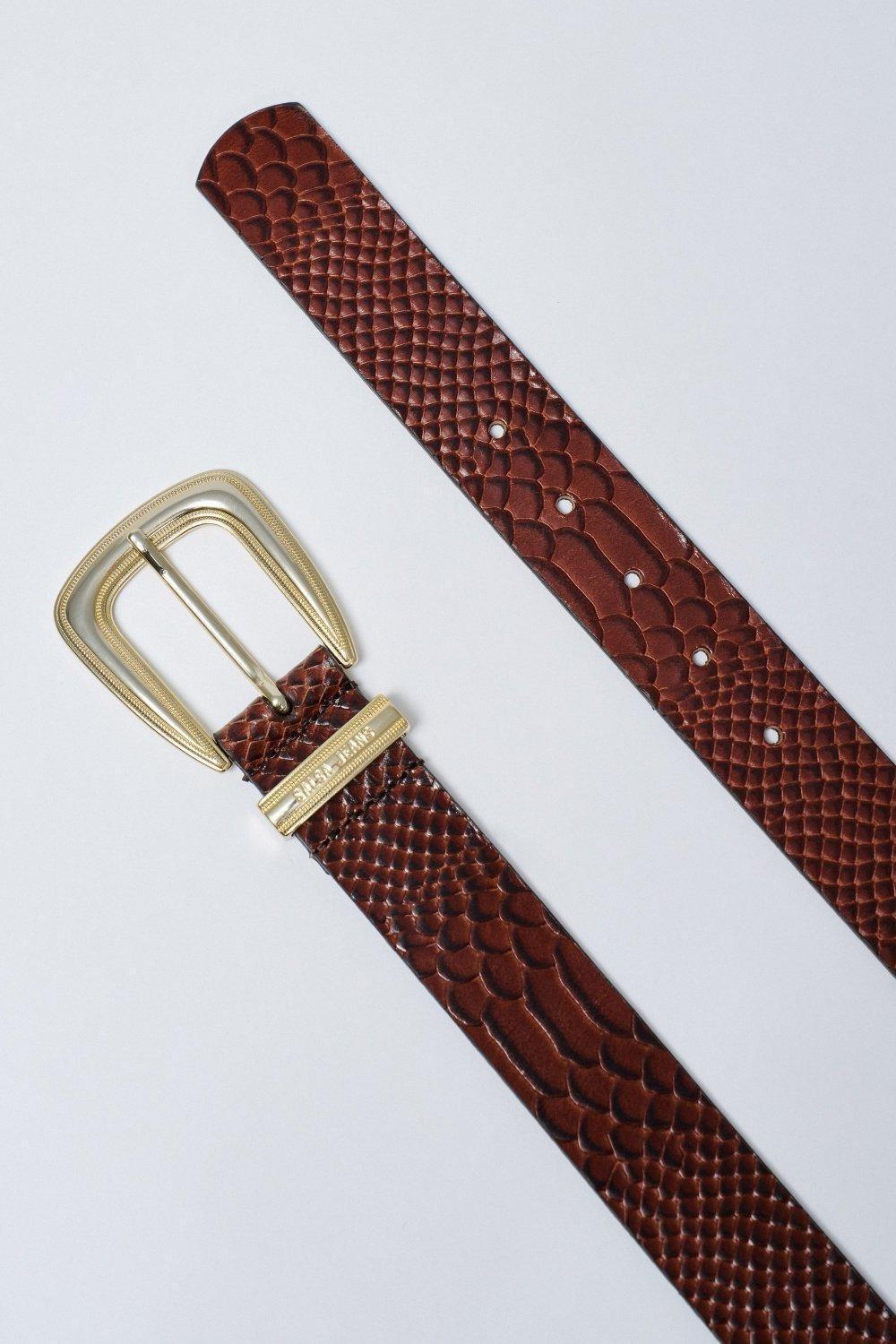 Leather Belt Crocodile Effect, Brown, large image number 4