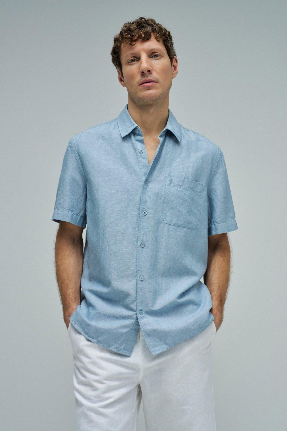 Shirt With Linen, Blue, large image number 0