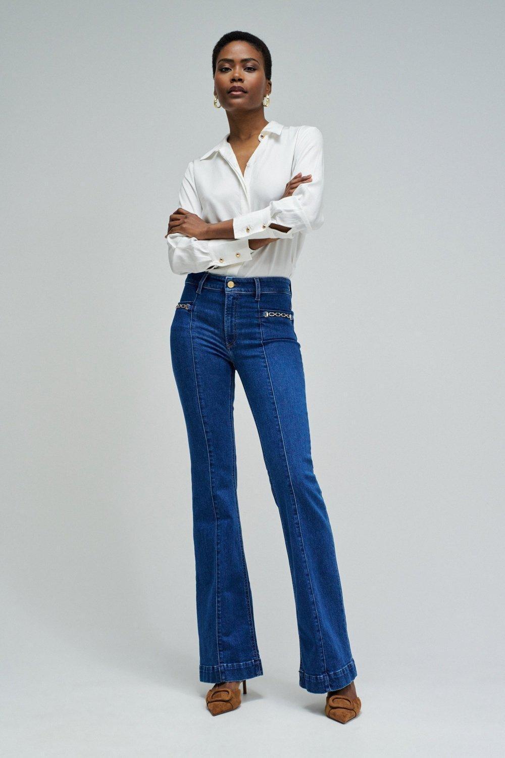 Destiny Push Up Flare Jeans, Dark Blue, large image number 3