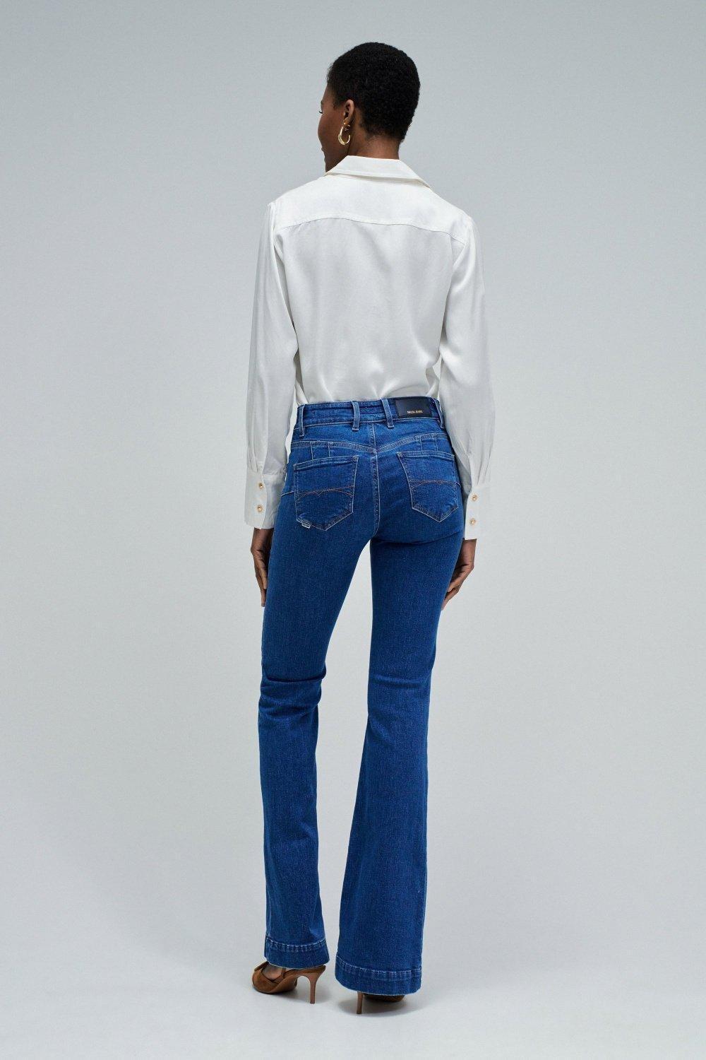Destiny Push Up Flare Jeans, Dark Blue, large image number 6