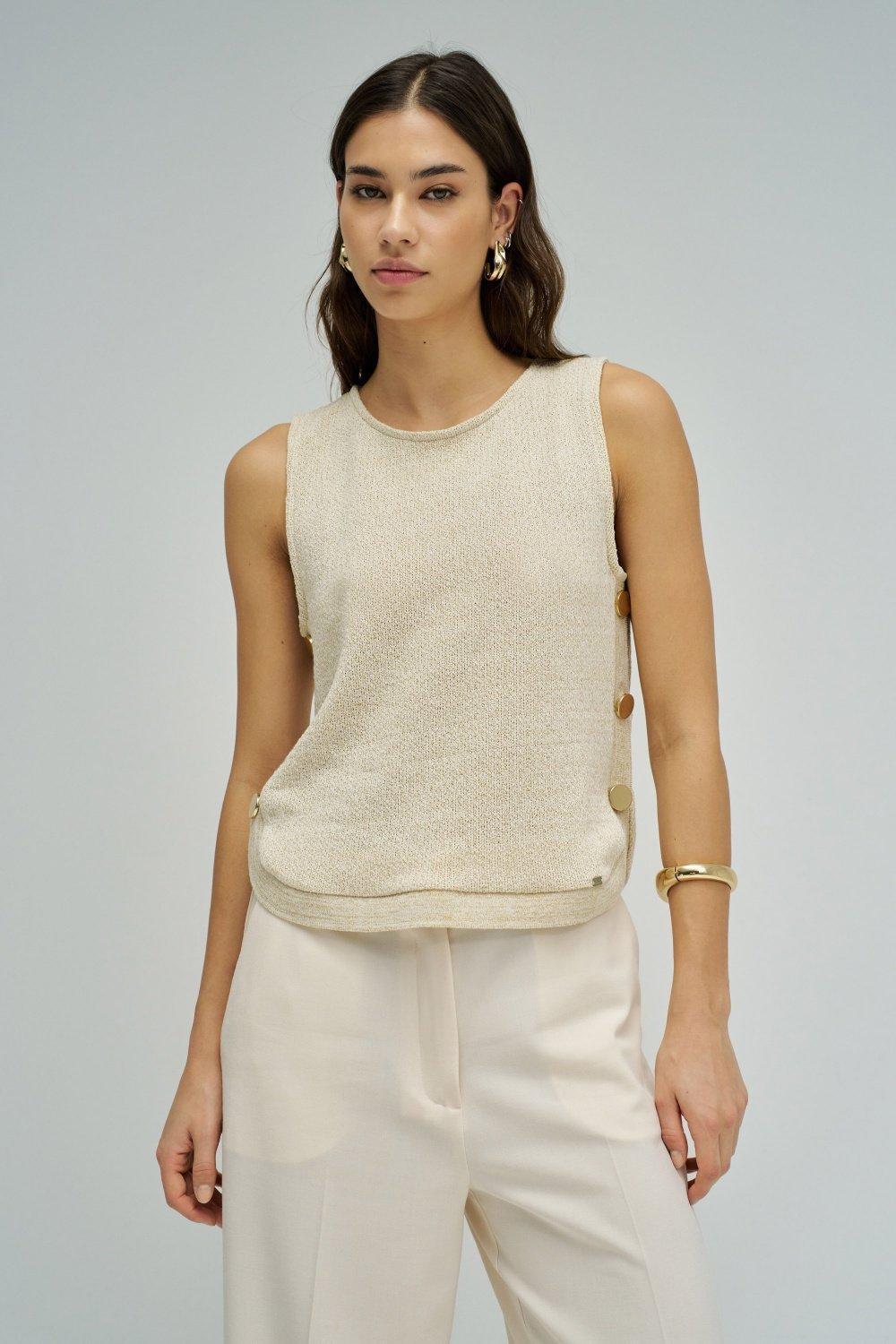 Lurex Knit Top, Beige, large image number 0