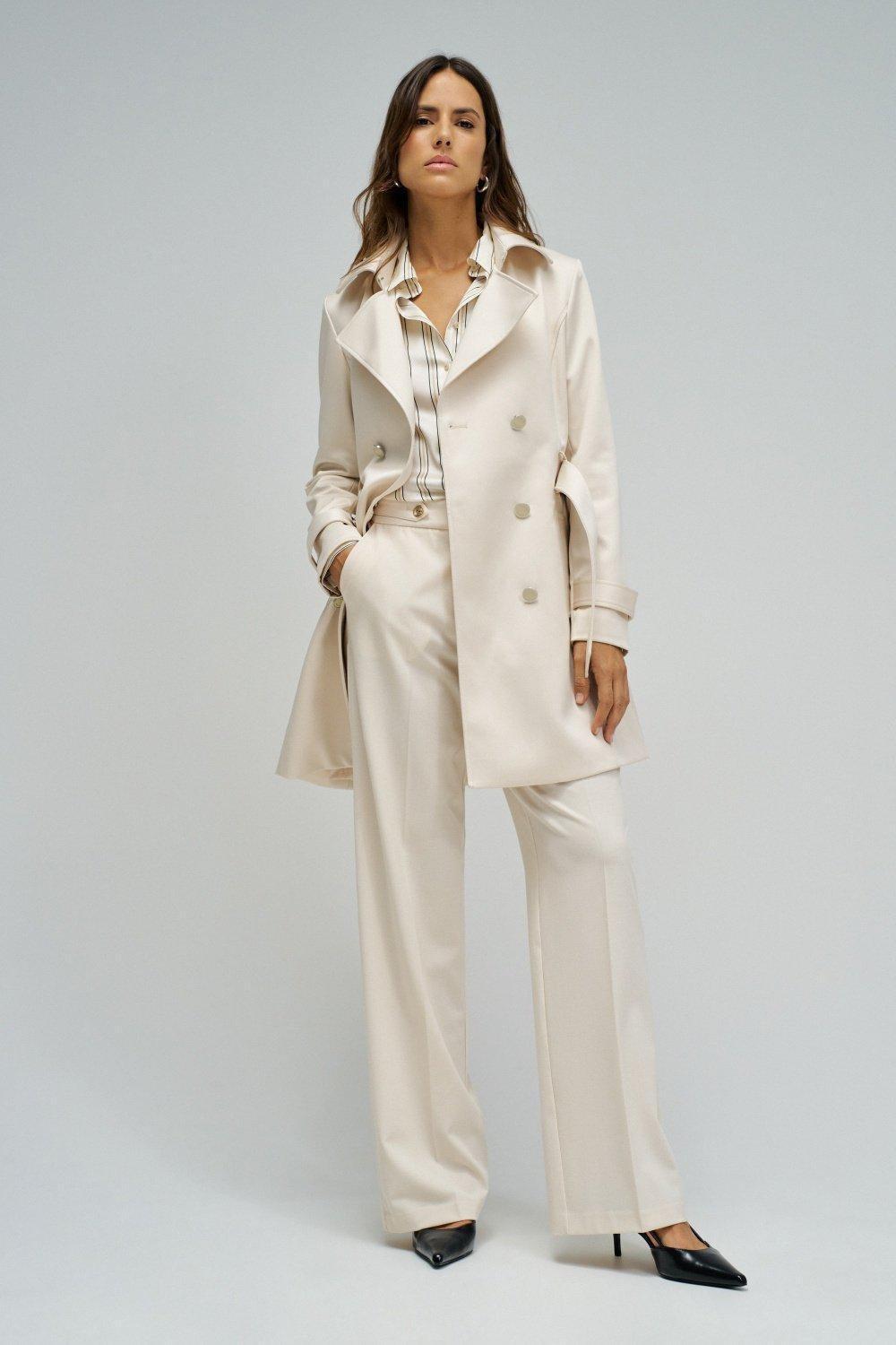 Satin Trench Coat, Beige, medium