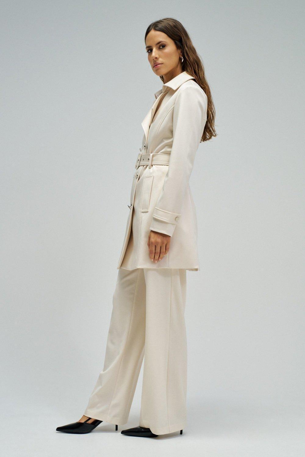 Satin Trench Coat, Beige, medium