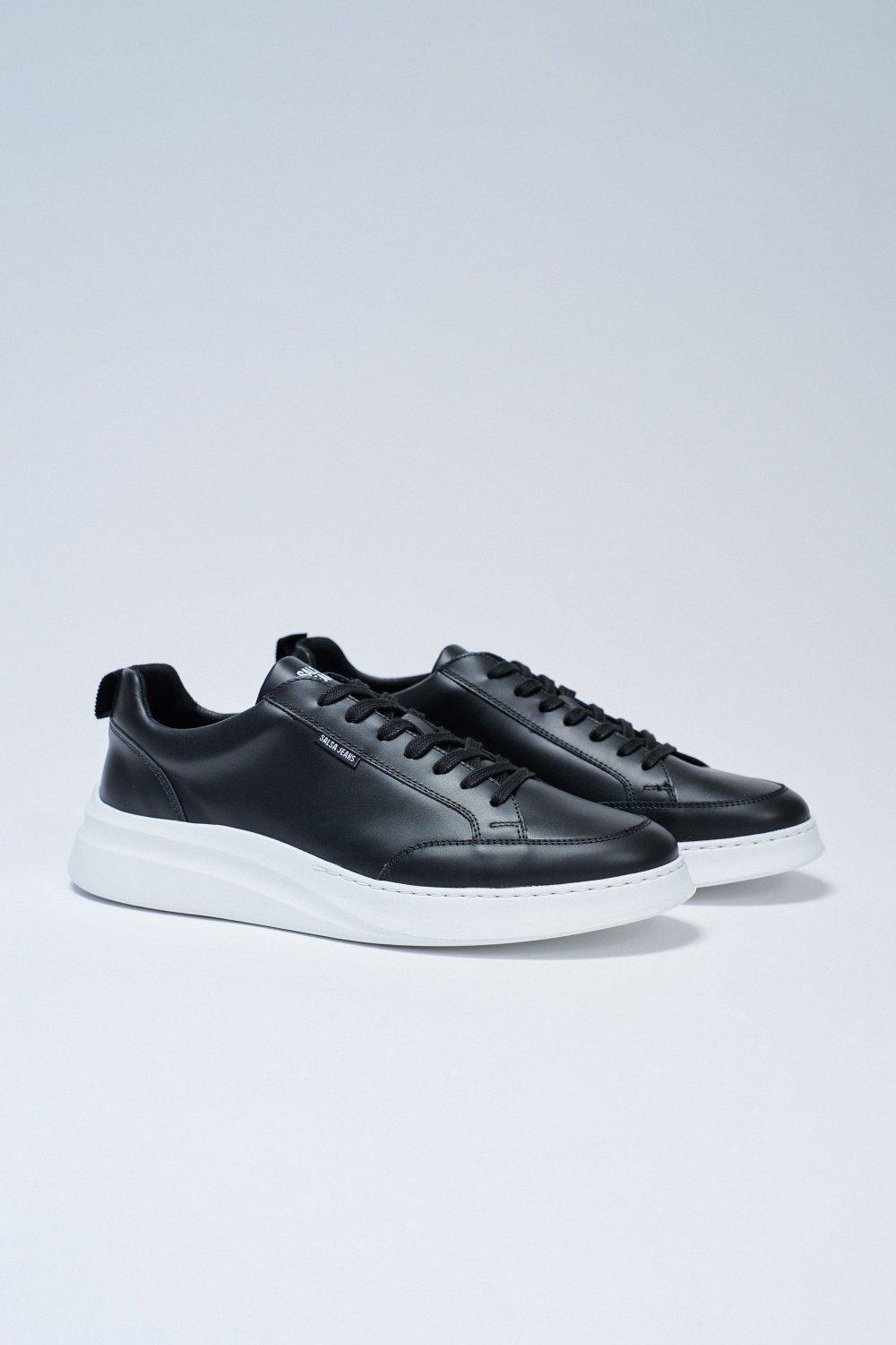 Leather Trainers, Black, medium