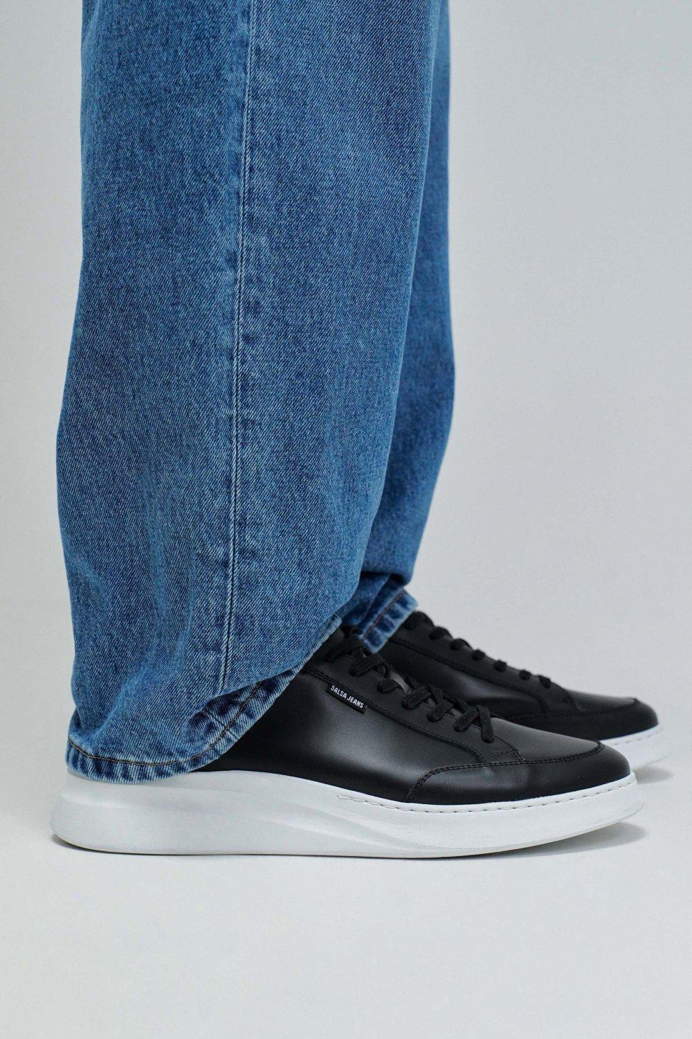 Leather Trainers, Black, medium
