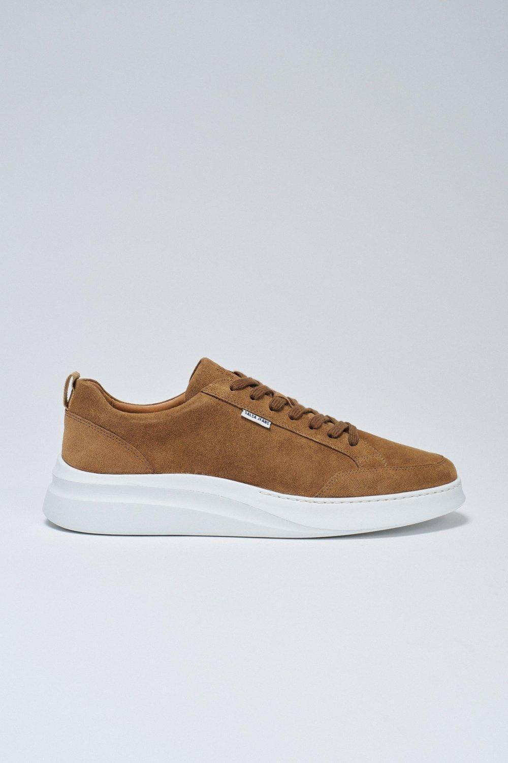 Leather Trainers, Brown, medium