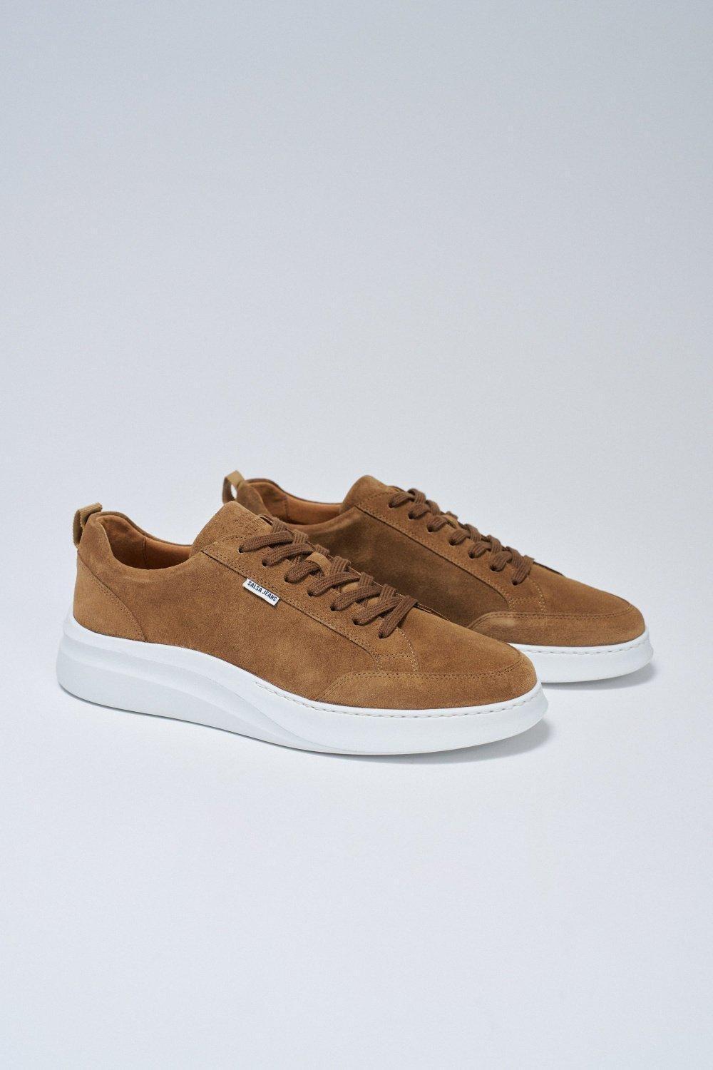 Leather Trainers, Brown, medium