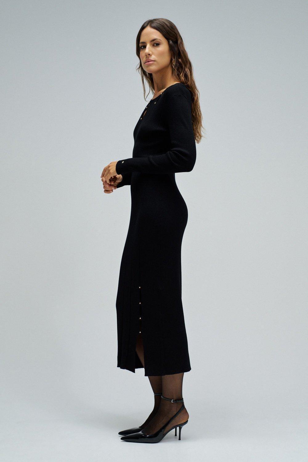 Dress in Ribbed Knit, Black, medium