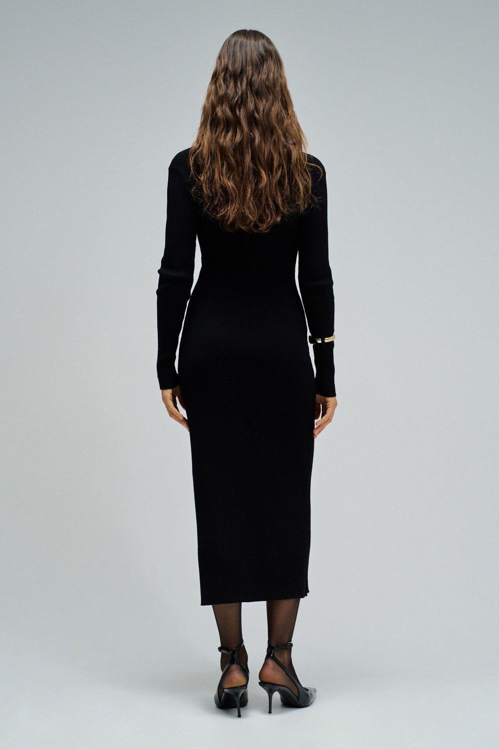 Dress in Ribbed Knit, Black, large image number 3