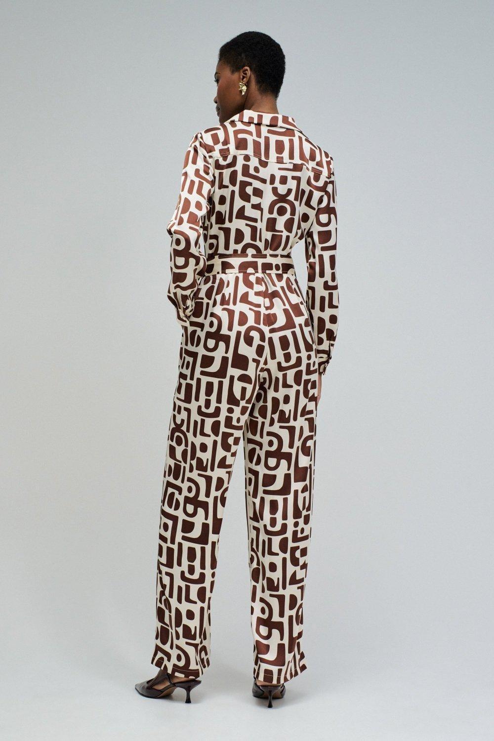 Satin Jumpsuit With Pattern, Beige, large image number 3