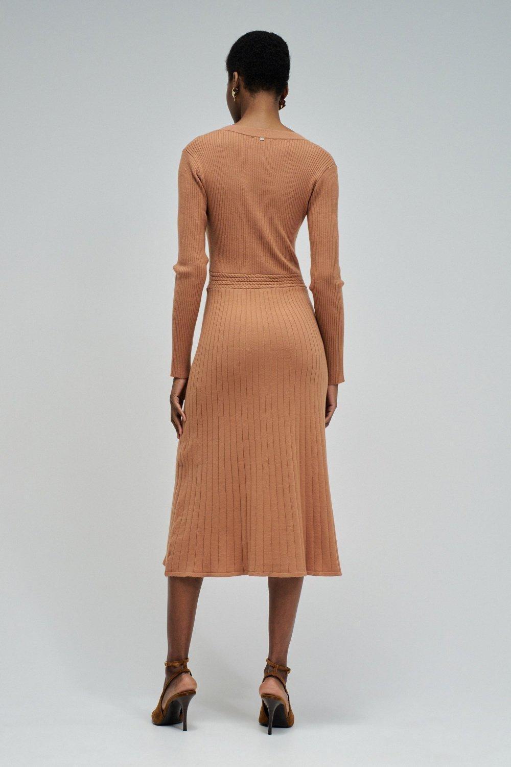 Ribbed Knit Dress, Brown, large image number 3