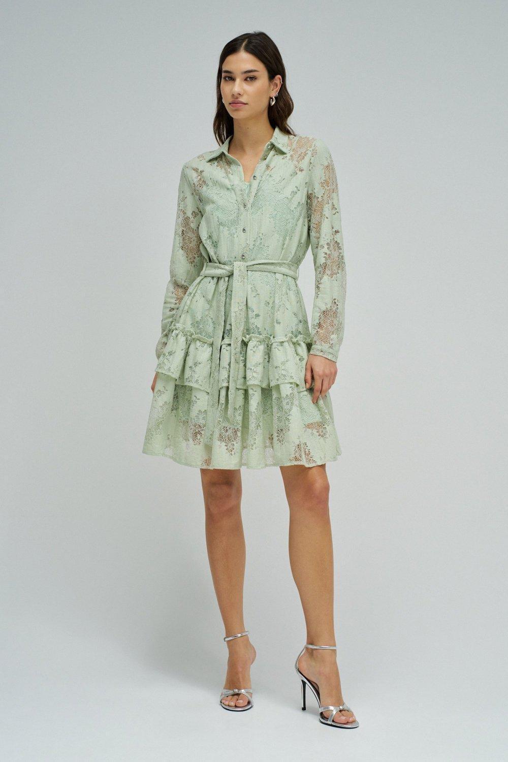 Shirt Lace Dress with Interior Slip Dress, Turquoise, medium