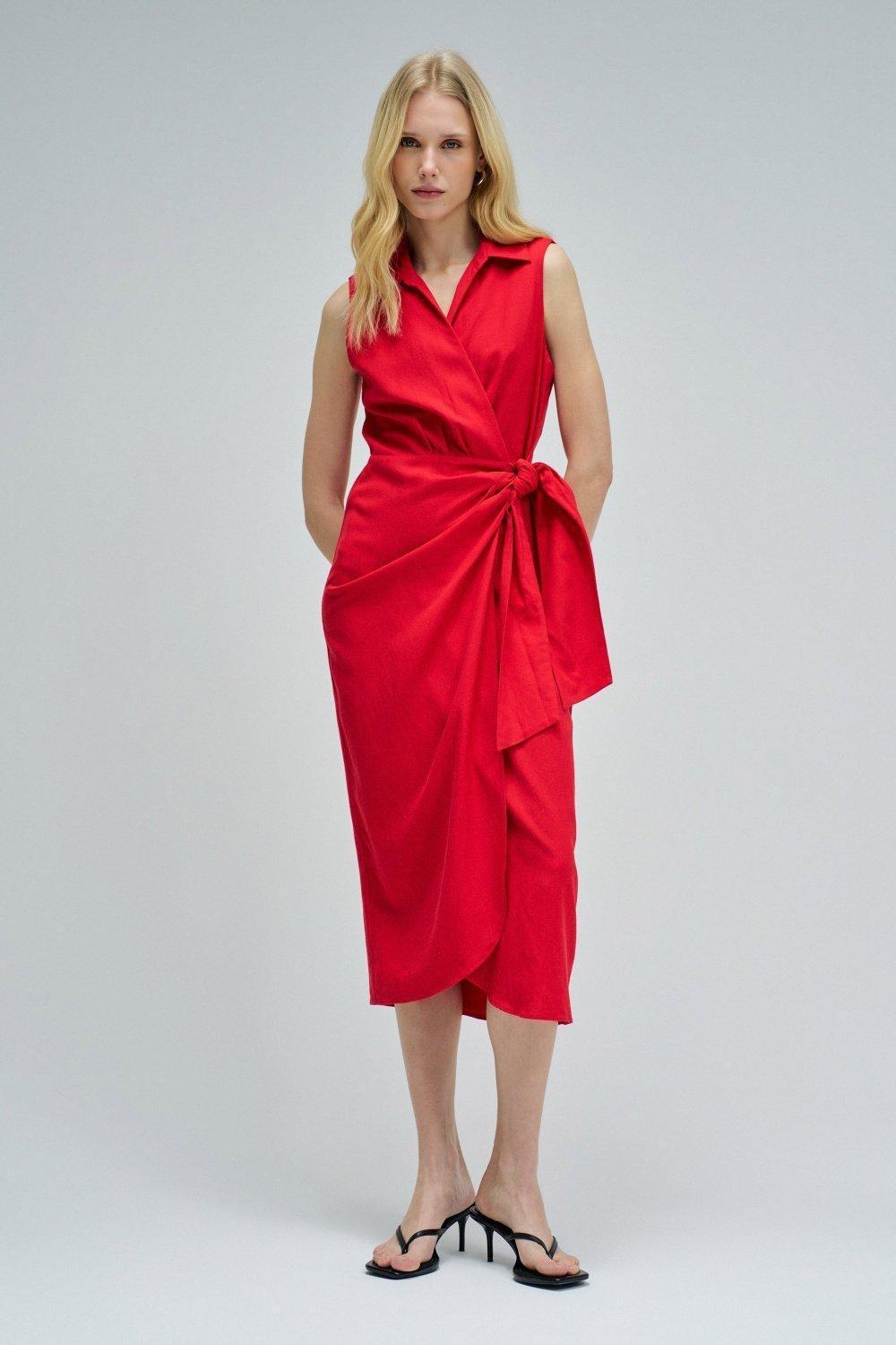 فستان ميدي من الكتان, Red, medium