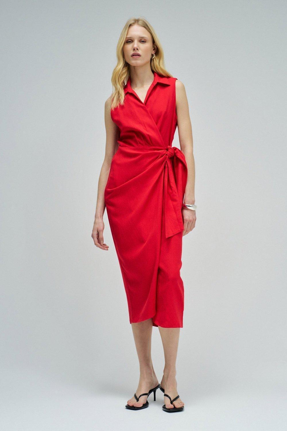 فستان ميدي من الكتان, Red, medium
