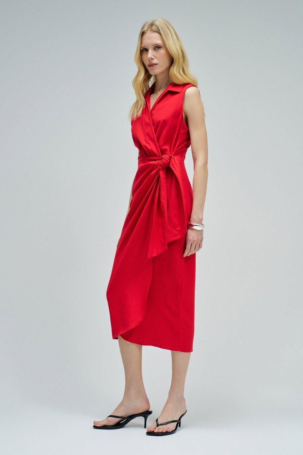 فستان ميدي من الكتان, Red, medium