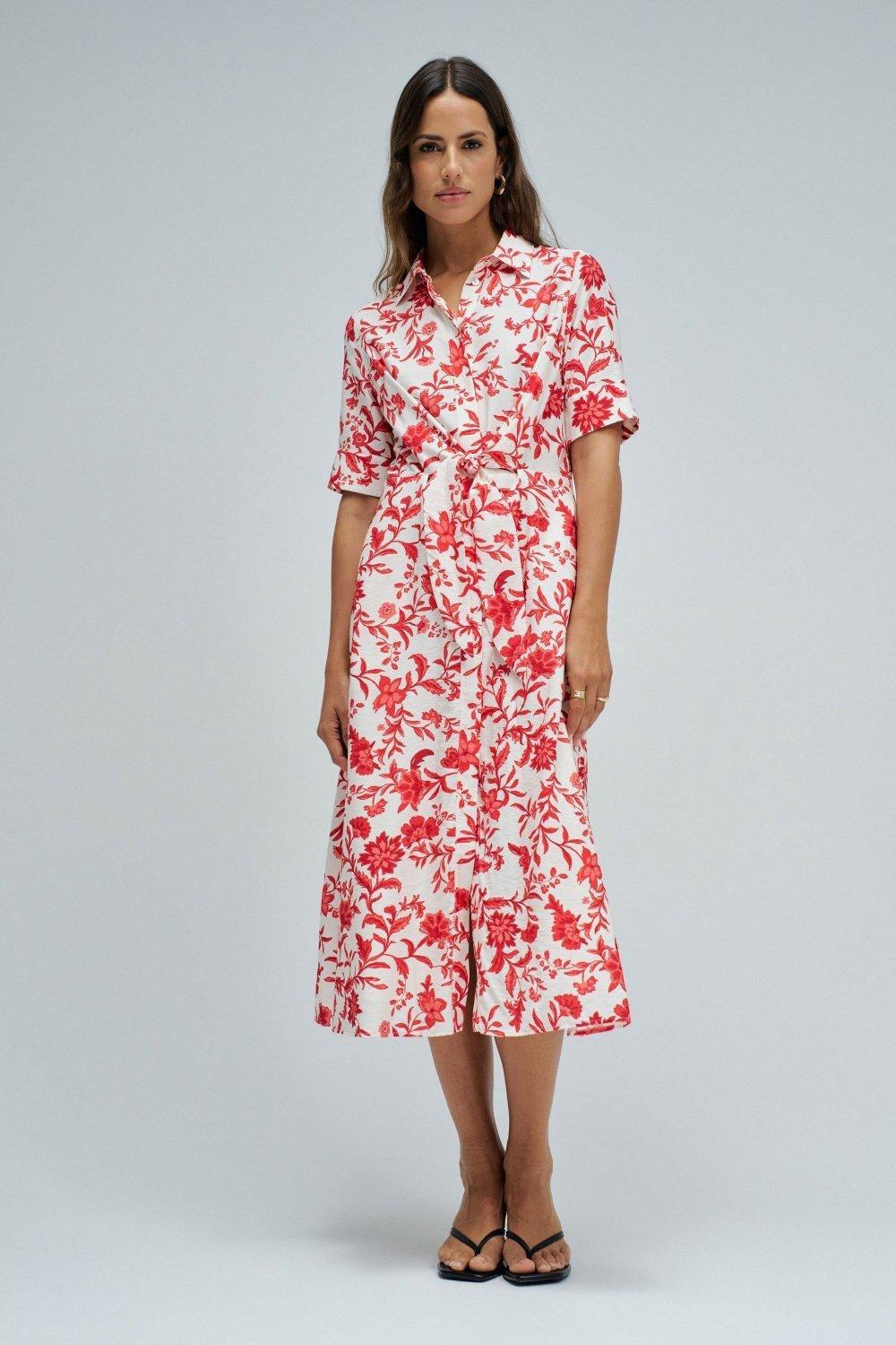 Shirt Dress With Floral Pattern, Red, medium
