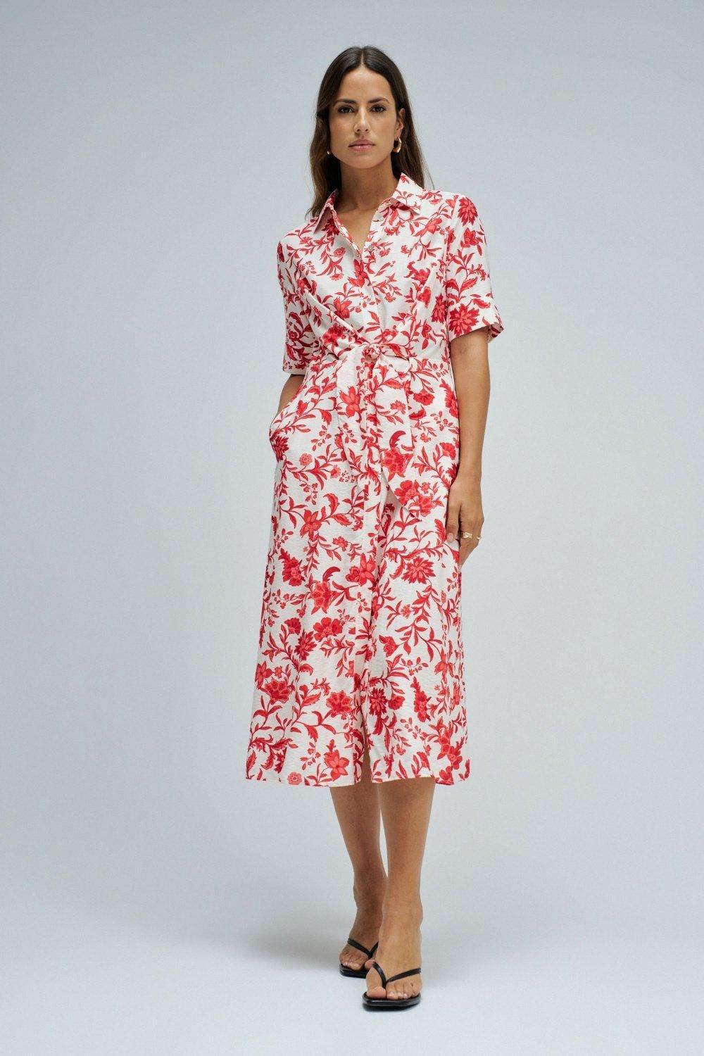 Shirt Dress With Floral Pattern, Red, medium