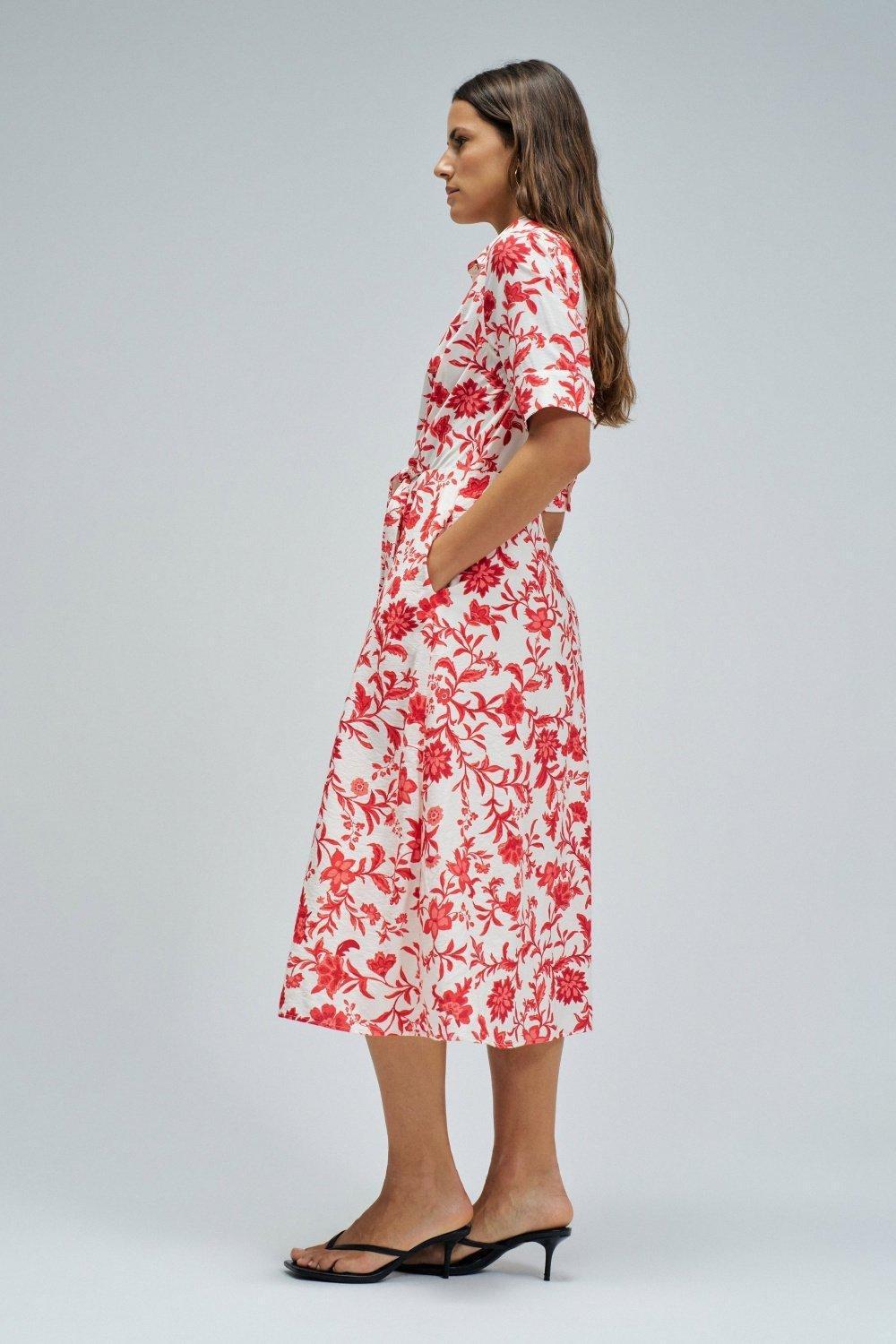 Shirt Dress With Floral Pattern, Red, medium