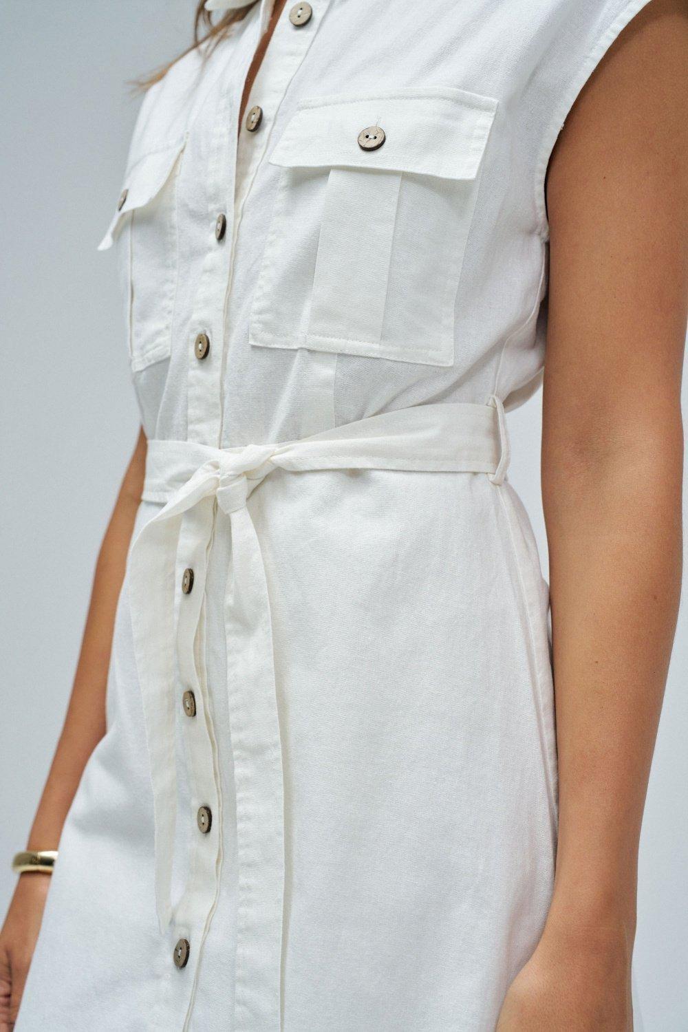 Midi Dress With Linen, White, large image number 4