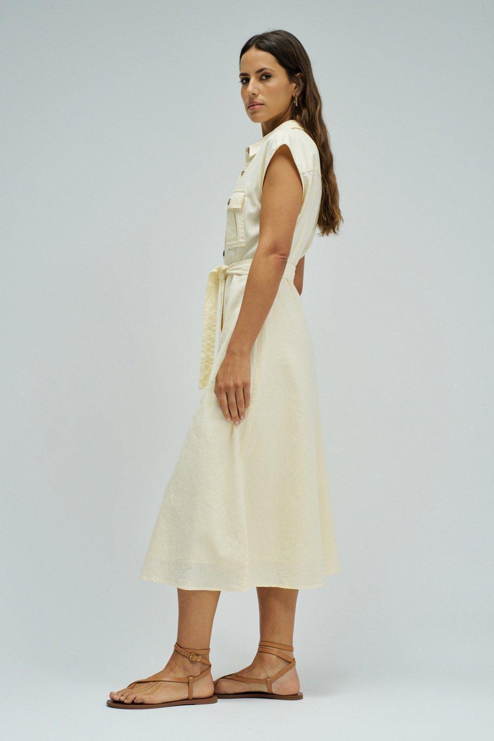 Midi Dress With Linen, Yellow, medium