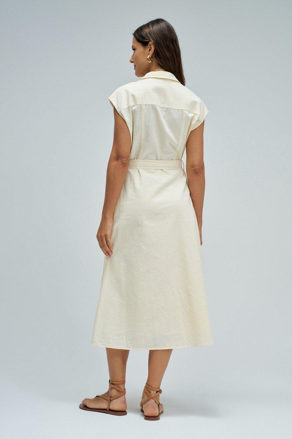 Midi Dress With Linen, Yellow, large image number 3