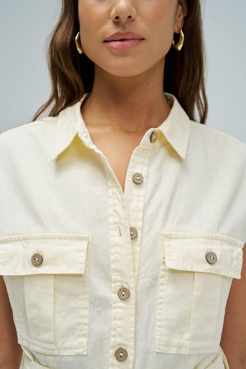 Midi Dress With Linen, Yellow, large image number 4