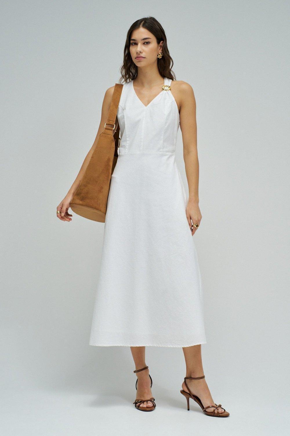 فستان ميدي من الكتان, White, medium