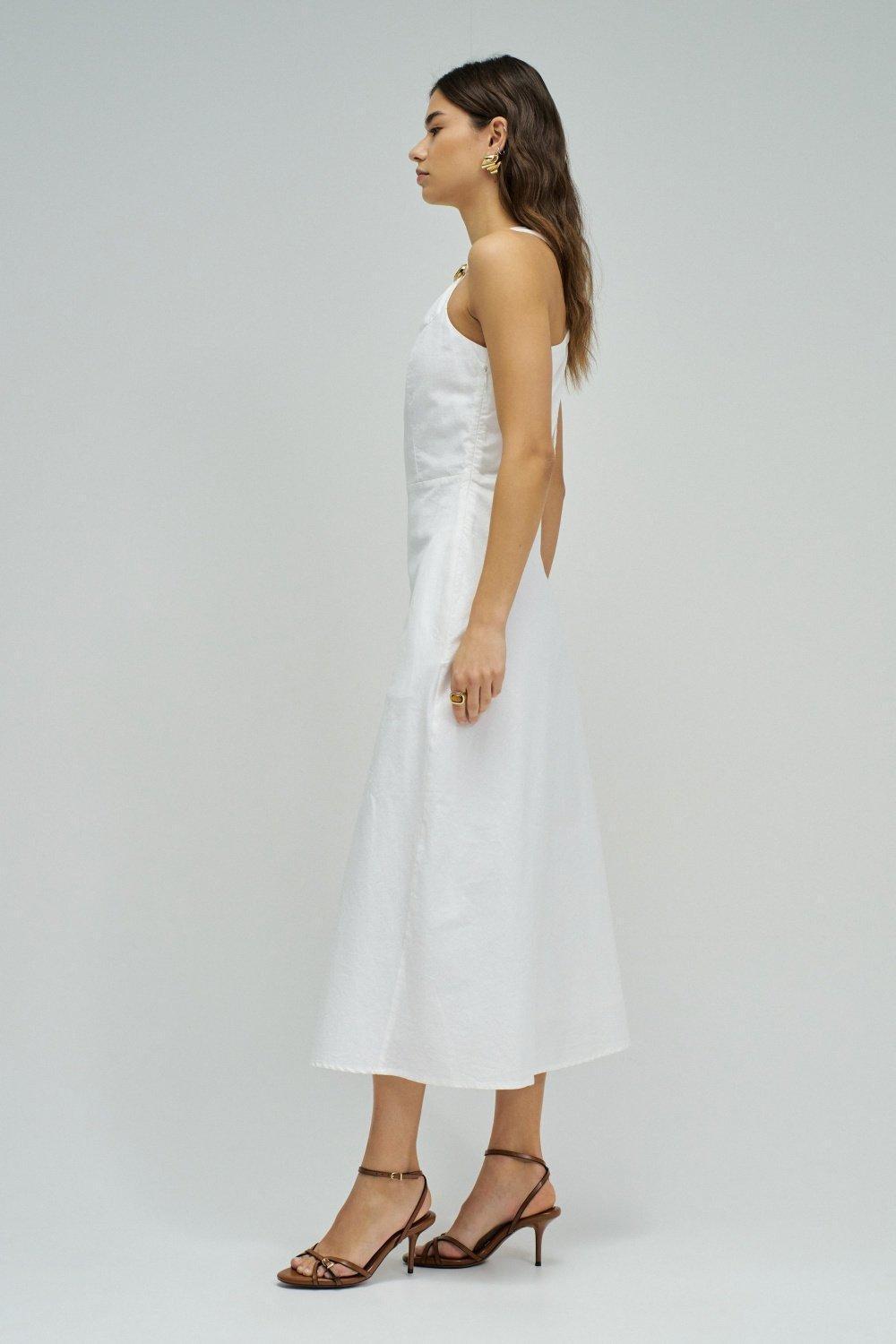 فستان ميدي من الكتان, White, medium